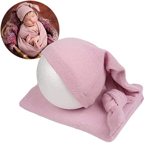 Zeroest Newborn Photography Wraps with Hat Baby Photo Outfit Girl Stretch Blanket Infant Boy Props for Baby Photo Shoot - color: Pink