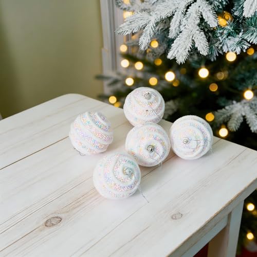 Colorful Faux Cookie Ball Ornaments, Pastel Sugar Sprinkle Decorative Balls, Artificial Dessert Decorations for Easter, Birthday & Party Decor, Photo Props & Table Styling Set (White) - color: White
