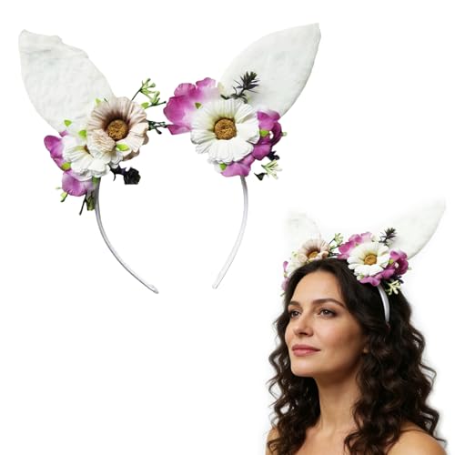 Bunny Ears Headband Furry Rabbit Ear Hairband Flower Easter Party Parade Prom Cosplay Headwear Costume Hair Accessories Gift - color: Bunny Ears
