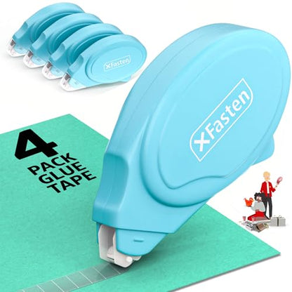 XFasten Glue Tape Roller for Scrapbooking 4-Pack Acid-Free Blue Double Sided Tape Roller for Crafts, Photos, Bullet and Junk Journaling Supplies - Scrapbook Adhesive Runner (0.3 in x 30 ft) - color: Blue