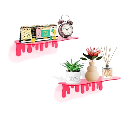 SetGame 2-Pack Acrylic Small Wall Shelves - 12 Inch Floating Shelf for Walls, Home Wall Display Ledges for Storage, Room Décor, Small Album & Items Organizer Display Dripping Wall Decor - color: Pink, size: 12 Inch
