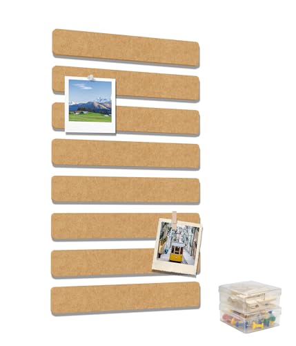 Cork Board Strips for Walls, 13" x 2" Felt Bulletin Board Bar Strip, 8 Pack Long Pin Board with Push Pins and Clips for Picture Photos, Camel - color: Camel