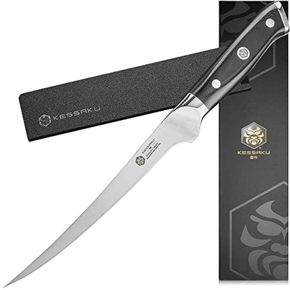 KESSAKU Fillet Knife - 7 inch - Dynasty Series - Flexible - Razor Sharp - Forged ThyssenKrupp German High Carbon Stainless Steel - Boning, Trimming, Skinning - G10 Garolite Handle with Blade Guard - style: 7" Fillet