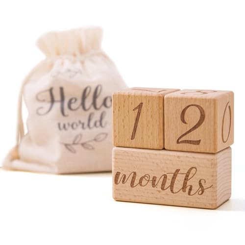 Monthly Baby Milestone Blocks Set of 3 Baby Age Blocks for Monthly Milestone Baby Age Milestone Signs Wooden Baby Photo Props Set Perfect for Baby Shower and Keepsake (Gift Set 3 PCS) - color: wood color 3pcs