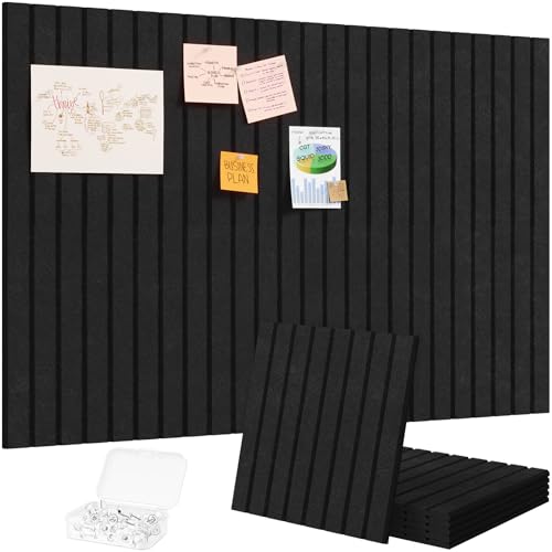 Lifewit Felt Slatted Bulletin Board, 6 Pack Self-Adhesive Panel, 36"x 24" Total Size, Cork Board Alternative, Pin Message Board with 30 Pushpins for Room and Office Decor, Home, Dorm, Black - color: Black, size: Slat Stripe 6-pack