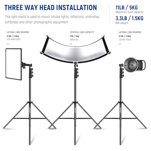 NEEWER 9.8ft/3m Air Cushioned Light Stand, Heavy Duty Metal Photography Tripod Stand with 1/4" to 3/8" Reversible Spigot, 3 Way Mounting Interface & Metal Locking Knobs, Max Load 5.5lb/2.5kg - size: 300cm w/Air Cushioned