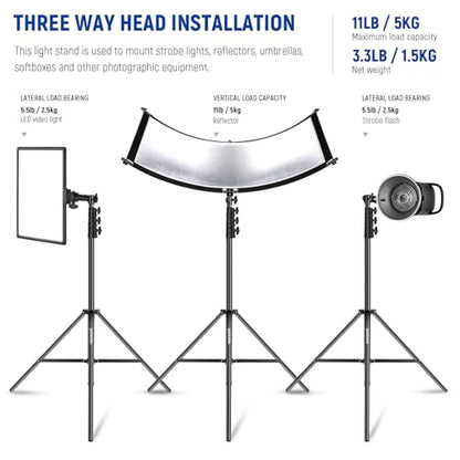 NEEWER 9.8ft/3m Air Cushioned Light Stand, Heavy Duty Metal Photography Tripod Stand with 1/4" to 3/8" Reversible Spigot, 3 Way Mounting Interface & Metal Locking Knobs, Max Load 5.5lb/2.5kg - size: 300cm w/Air Cushioned