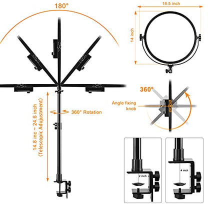GVM Key Light, 14" LED Video Light with APP Control, Bi-Color Round Lighting, Ultra Thin 60W 3200-5600K Dimmable LED Soft Light with Table Stand for Gaming Studio YouTube Wedding Live Streaming