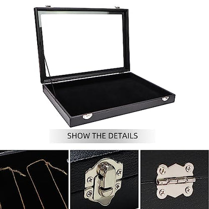 Wudygirl Jewelry Organizer Velvet Jewelry Tray Showcase Display Case Storage Necklace Bracelet Ring Earring Organizer Box Stackable Clear Lid Lock(Multi Jewelry Box) - style: Empty Tray