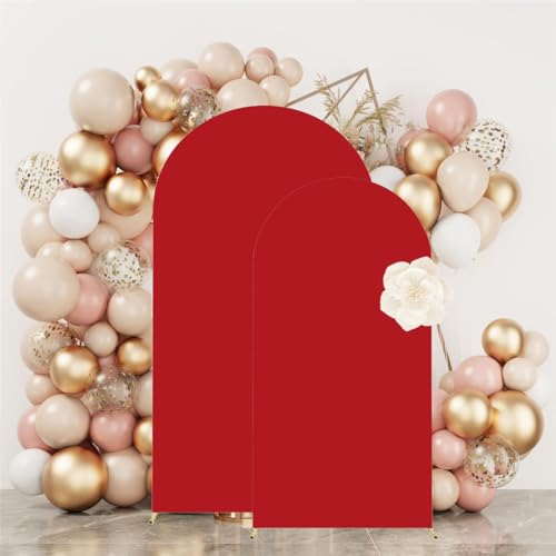 HAINARverS Set of 2 Wedding Arch Cover 6FT,7.2FT Spandex Fitted Stretchy Arch Stand Covers,2 Sided Round Top Chiara Backdrop Cover for Birthday Party Banquet Baby Shower Arch Decoration(Red) - color: Red, size: 6FT,7.2FT