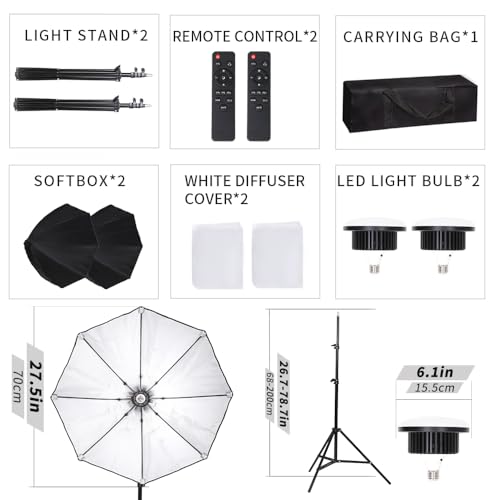 Octagonal Softbox Lighting Kit, Professional Continuous Photography Lighting 85W 3000-6500K LED Bulb Photo Studio Equipment Portrait Photography, Video Recording, Live Streaming Fill Light