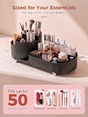 Booklov Rotating Makeup Caddy Organizer for Vanity, Large Capacity Cosmetic Display Case, Countertop Beauty Storage Holder for Skincare, Brush Eyeshadow Lipstick, Counter Desk Organization, Black - color: Black, size: L01