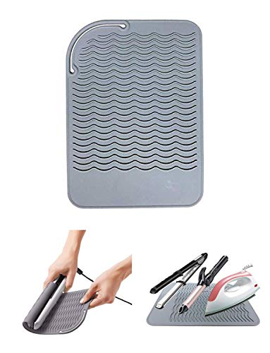Heat Resistant Glove with Silicone Bump Mat for Curling Iron, Hair Straightener, Flat Irons - 9 x 6.5 Food Grade Mat, Grey - color: Grey G