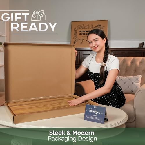 Howizz Acacia Wood Large Cutting Board, Thick Edge Grain Solid Wood Butcher Block For Kitchen, Non Toxic Pre-Oiled Carving Tray w/Juice Grooves and Easy Grip Handle, 20"x15" Thick 1" Gift-Ready Box - color: 1-Edge Grain 1in, size: 20"L x 15"W