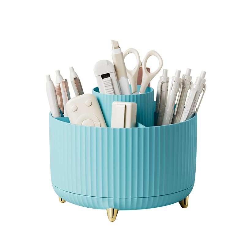 Diesisa 360 Rotating Makeup Brush Organizer With 5 Sections, Spining Countertop Swivel Makeup Brush Holder for Cosmetics, Nail Polish, Art Supply, Bathroom Vanity Desktop Organizer - Blue - color: Blue