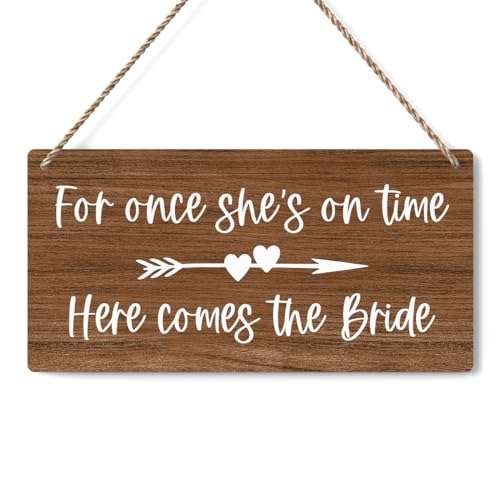 Here Comes The Bride Sign, Ring Bearer Sign, Rustic Wedding Signs Wedding Decor Weddings Stuff Engagement Decorations 12x6 Inches (Brown) - color: Here Comes The Bride.