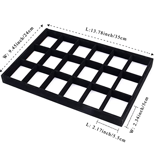 24 Grids Stackable Jewelry Tray Organizer with Removable Dividers, Velvet Jewelry Display Tray for Earrings Necklaces Bracelet Rings Display Showcase - Black - color: Black
