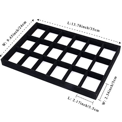 24 Grids Stackable Jewelry Tray Organizer with Removable Dividers, Velvet Jewelry Display Tray for Earrings Necklaces Bracelet Rings Display Showcase - Black - color: Black