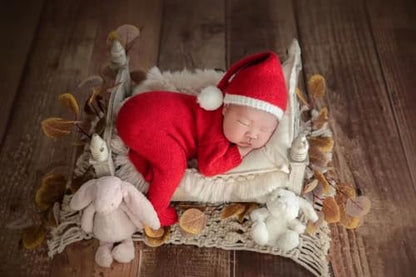 Christmas Newborn Baby Photo Shoot Props Outfits Crochet Clothes Santa Claus Red Hat Pants Photography Props - color: Red E