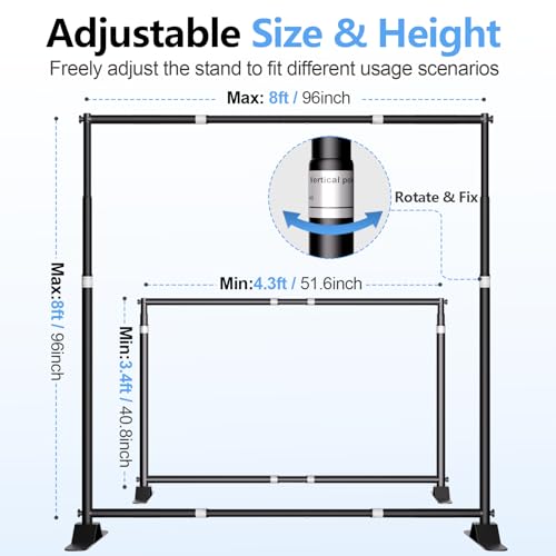 8 x 8FT Backdrop Banner Stand, Heavy Duty Adjustable Photo Background Support Frame Kit, Step and Repeat Stand for Photo Booth, Parties, Exhibition, Trade Show, Wedding - color: Black, size: 8x8ft