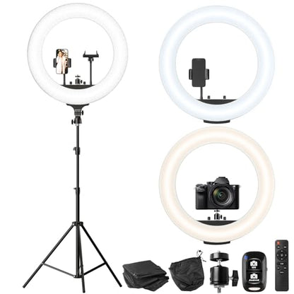 UBeesize 22'' Ring Light with 72'' Stand, 60W Large Ring Light with Phone Holder, Dimmable LED Light for Makeup Barber Stylist Tattoo YouTube TikTok Photography - size: 22in, style: Standard