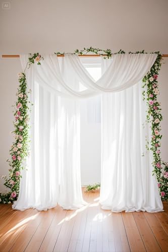 Wedding Arch Draping Fabric 3 Panels 27.5" x 18.3Ft White Arch Drape Chiffon Fabric Sheer Backdrop Curtains for Party Ceremony Wedding Ceiling Decorations - color: White, size: 6 Yards 3 Panels