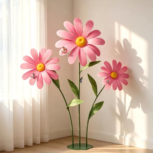 Giant Daisy Flowers Artificial 5.9 Ft Large Fake Daisies Spring Wild Flower for Birthday Party Garden Office Home Wedding Decor(Pink) - color: Pink