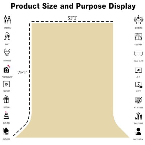 Tan Photo Backdrop for Photoshoot 5x7ft, Zoom Meeting Photography Backdrop Studio Shooting Props - color: Tan, size: 5x7ft