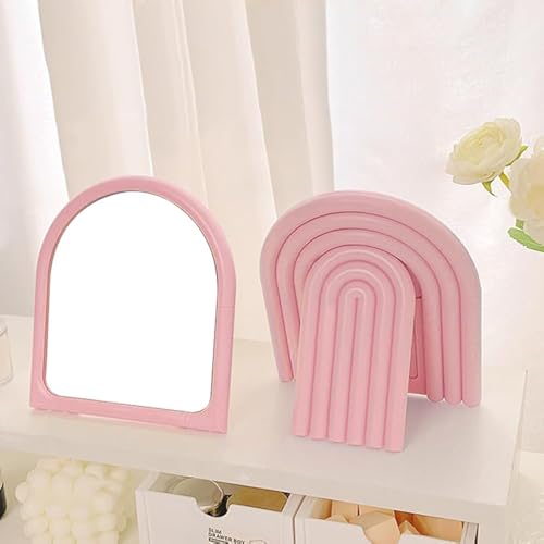 Arch Shaped Makeup Mirror for Desk Vanity Mirror for Bedroom,Living Room and Minimal Spaces Room Decor Home Decorations (Pink) - color: Pink