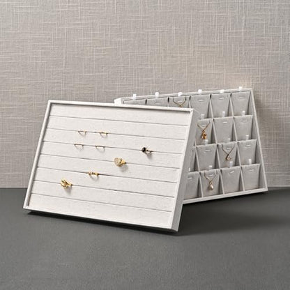 Oirlv Linen 7 Lines Ring Storage Tray Rings Showcase Display Organizer Plate - size: 7 lines