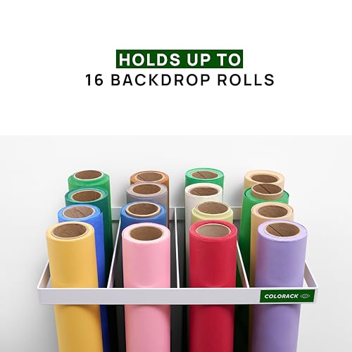 Seamless Paper Backdrop Vertical Storage Rack – Wall Mounted Organizer for Photography Studio – Holds Up to 16 Rolls (White) - color: WHITE