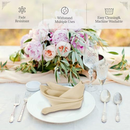 PLOYMONO Beige Heavy Duty Polyester Napkins - 17 x 17 Inch Solid Washable Cloth Dinner Napkins - Set of 8 Napkins with Hemmed Edges - Great for Weddings, Parties, Banquets Dinner & More - color: Beige