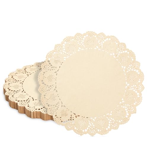 Juvale Paper Placemats - 12-Inch Round, Brown, 250 Count - Disposable Placemats & Lace Doilies - Paper Chargers for Dinner Plates - Tea Party Decorations & Wedding Table Decor - size: 12-Inch