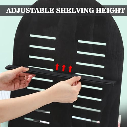 DoubleFill 5 Tier Wooden Earring Display for Vendor Arch Jewelry Display Stand Rack with Adjustable Height for Retail Selling - color: Black
