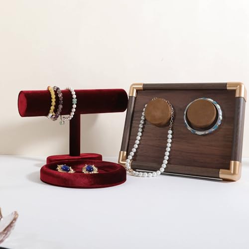 Bracelet T Bar Display for Selling, Wahtch Stand Jewelry Display, Velvet Bangle Holder Organizer【Red】 - color: Red