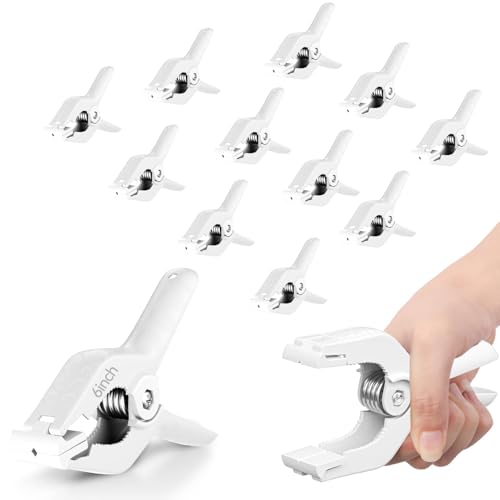EMART 12 Pack Heavy Duty Spring Clamps 6 Inch Plastic Large Professional Backdrop Clips Clamps for Backdrop Stand, Photography Studio, Balloon arch, Photoshoot, Woodworking, Crafts, Pool Cover-White - color: White, size: 6inch
