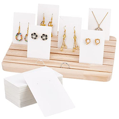 NBEADS Wood Earring Display Stands, 6 Slots Jewelry Earring Ring Display Holder Wood Earring Business Card Holder Display with 100 Pcs Jewelry Display Cards for Home Retail Store, 6.57x10.9 - color: 6 Slots Wooden 6.57x10.9"