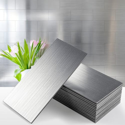 Vamos Tile 100-Piece Peel and Stick Backsplash Seamless Tile,3''x6'' Brushed Stainless Steel Metal Subway Tile,Stick on Backsplash for Kitchen/Bathroom/Laundry Room - color: Brushed Stainless