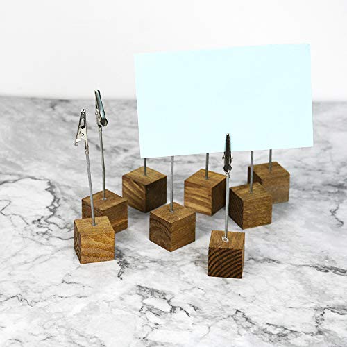 LZYMSZ 8PC Wooden Memo Clips Holder, Picture Holders with Clips, Wooden Base Memo Photo Clip, Photo Cubes for Pictures with Alligator Clip Clasp (Wooden Base)