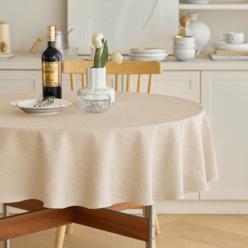 Decorelia Waterproof Round Tablecloth for Round Dining Table, Decorative Rustic Soft Wipeable Table Cloths Cover Indoor Outdoor Use for Holiday,Wedding, Kitchen (70 Inch,Round (4-6 Seats),Beige) - color: Beige, size: 70" (Round)