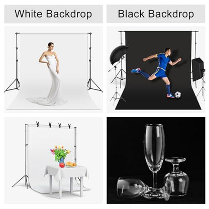 UTEBIT Black White Backdrop Screen 6.5x10ft High Density Polyester Fabric Pure Black and White Photo Backdrop Curtain Screen with 4 Spring Clamps for Photography Photoshoot Portrait Party Video Studio - size: 6.5*10ft