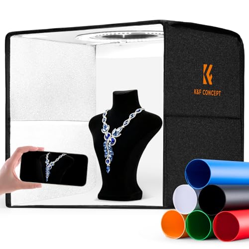 K&F CONCEPT Photo Studio Light Box - 12"x12" Shooting Tent, Light Box Photography with 120 LED Lights & 6 PVC Backdrops for Jewelry, Watch, Cosmetics & Small Product Photography - size: 12*12 inch