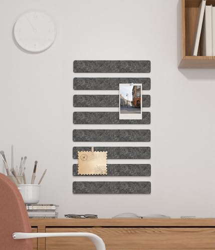 Cork Board Strips for Walls, 13" x 2" Felt Bulletin Board Bar Strip, 8 Pack Long Pin Board with Push Pins and Clips for Picture Photos, Dark Gray - color: Dark Gray