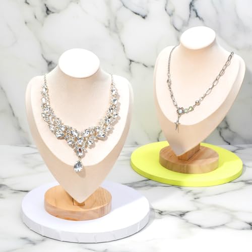 2PCS Necklace Display Stand, Bamboo Solid Wood Bust 3D Necklace Jewelry Display Stand for Photography, Home Organizer, Jewelry Selling Trade Shows(Beige, 9.6")