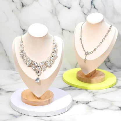 2PCS Necklace Display Stand, Bamboo Solid Wood Bust 3D Necklace Jewelry Display Stand for Photography, Home Organizer, Jewelry Selling Trade Shows(Beige, 9.6")