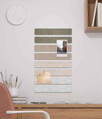 Cork Board Strips for Walls, 13" x 2" Felt Bulletin Board Bar Strip, 8 Pack Long Pin Board with Push Pins and Clips for Picture Photos, Dark Linen - color: Dark Linen