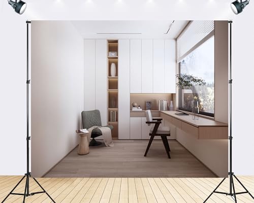 Trykid 8x8ft Minimalist Study Room Interior Backdrop Clean Modern Workspace Design Photography Background Home Office Online Meeting Party Decoration Tapestry Photo Booth Prop Fabric - size: 8x8ft