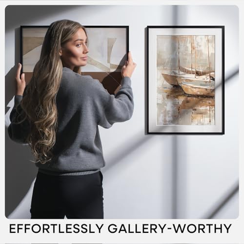 Homeforia 16 x 24 Picture Frame Black, High End Metal 24x16 Poster Frame, 16 x 24 Black Frames Matted to 12 by 18 inch Print, 24by16 Thin Frame with Mat 12x18 Photo, Tempered Glass, Wall Kit, Set of 2