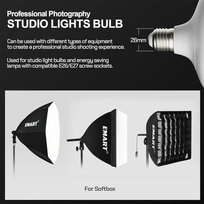 EMART Full Spectrum Light Bulb, 50W Dimming 3000K-6000K LED Lamp for Softbox Lighting Kit, Photography Studio, Home, Office, Garden, Grow Plant -2 Packs - size: 50w-2 Packs