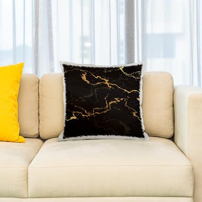 3dRose Image of Black and Yellow Marble Texture, Faux Stone Backdrop 16x16 inch Pillow Case